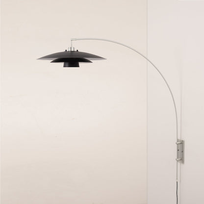Wall Mounted Arc Lamp, Satin Nickel, Rancho Mirage Matte Black/Silver Shade