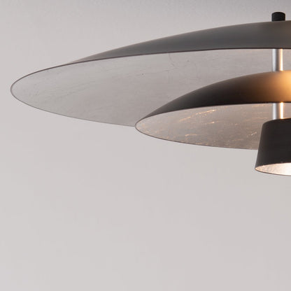 Wall Mounted Arc Lamp, Satin Nickel, Rancho Mirage Matte Black/Silver Shade
