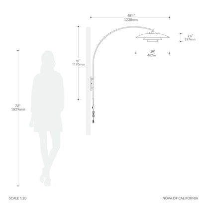 Wall Mounted Arc Lamp, Satin Nickel, Rancho Mirage Matte Black/Silver Shade