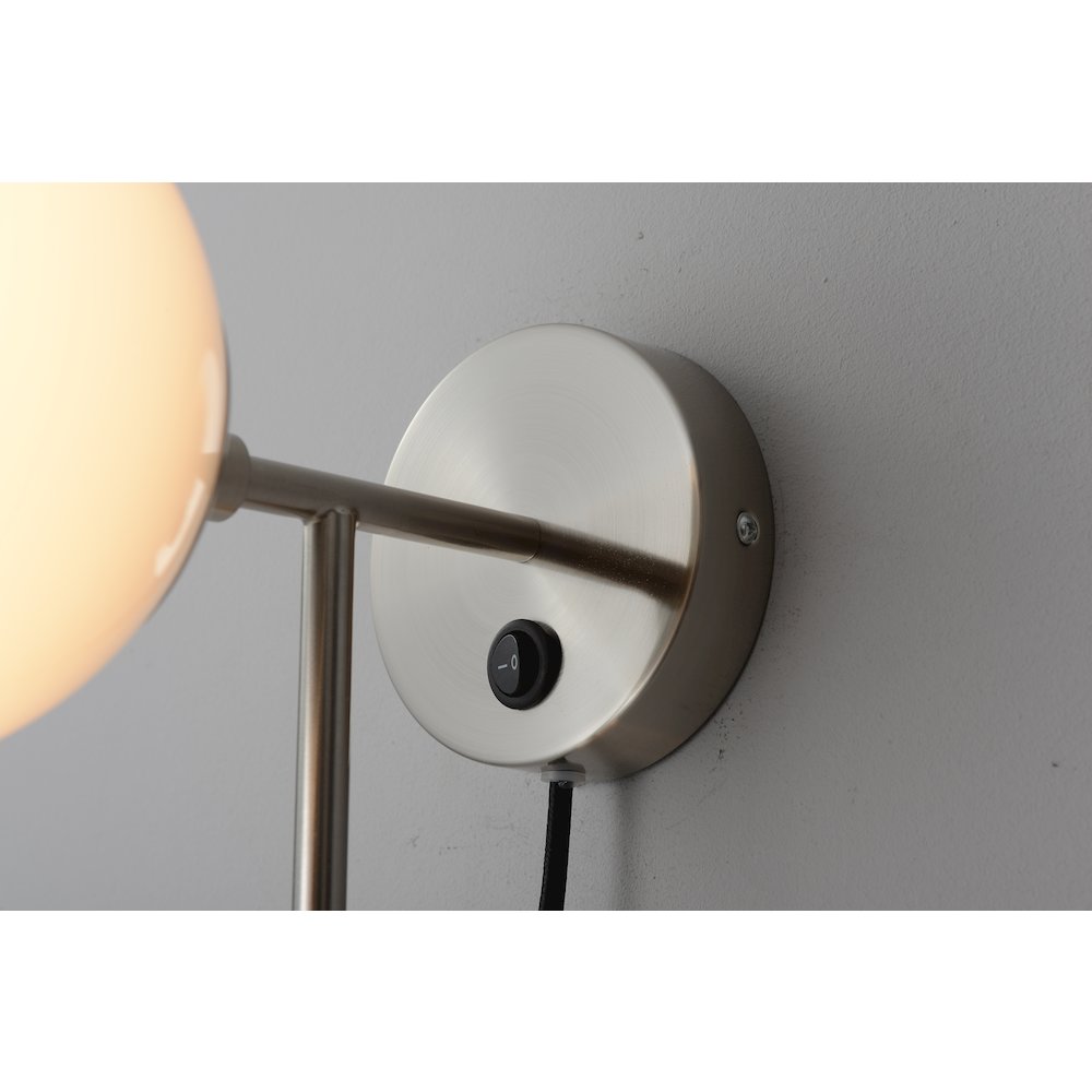 Duo Modern Contemporary Wall Sconce - Satin Nickel, Plug-in