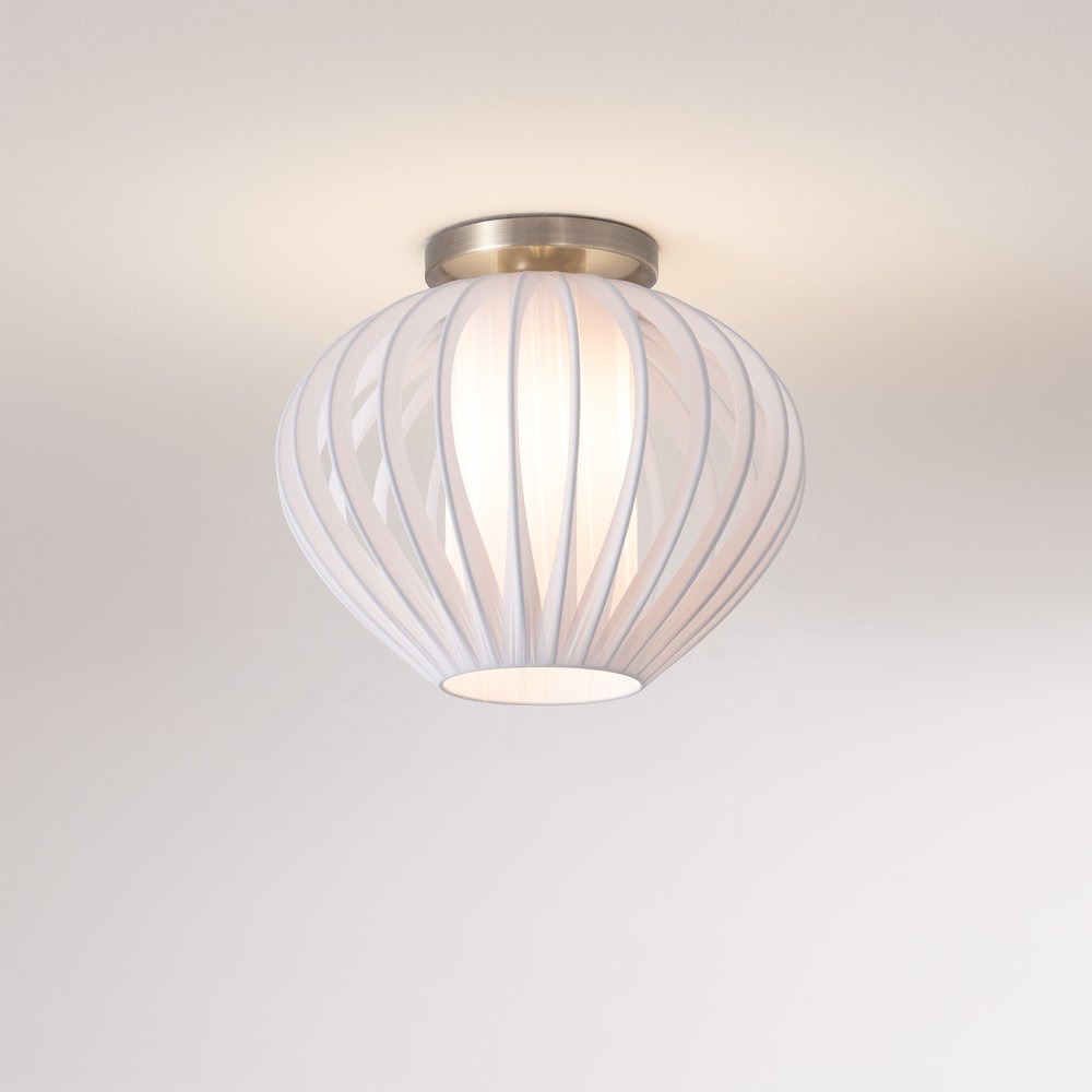 Bloom Flush Mount, White Satin Shade , Satin Nickel