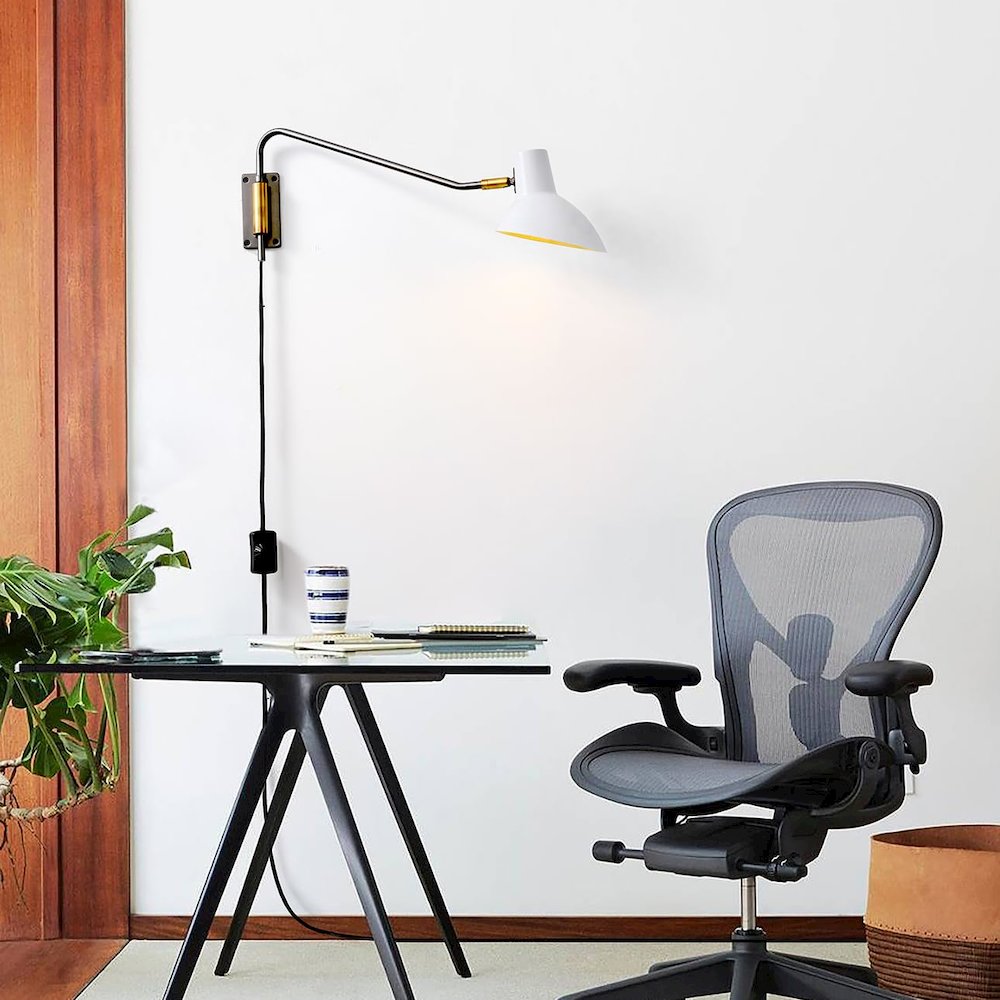 Swing Wall Light - Gunmetal with Matte White Shade, Plug-in, Dimmer Switch