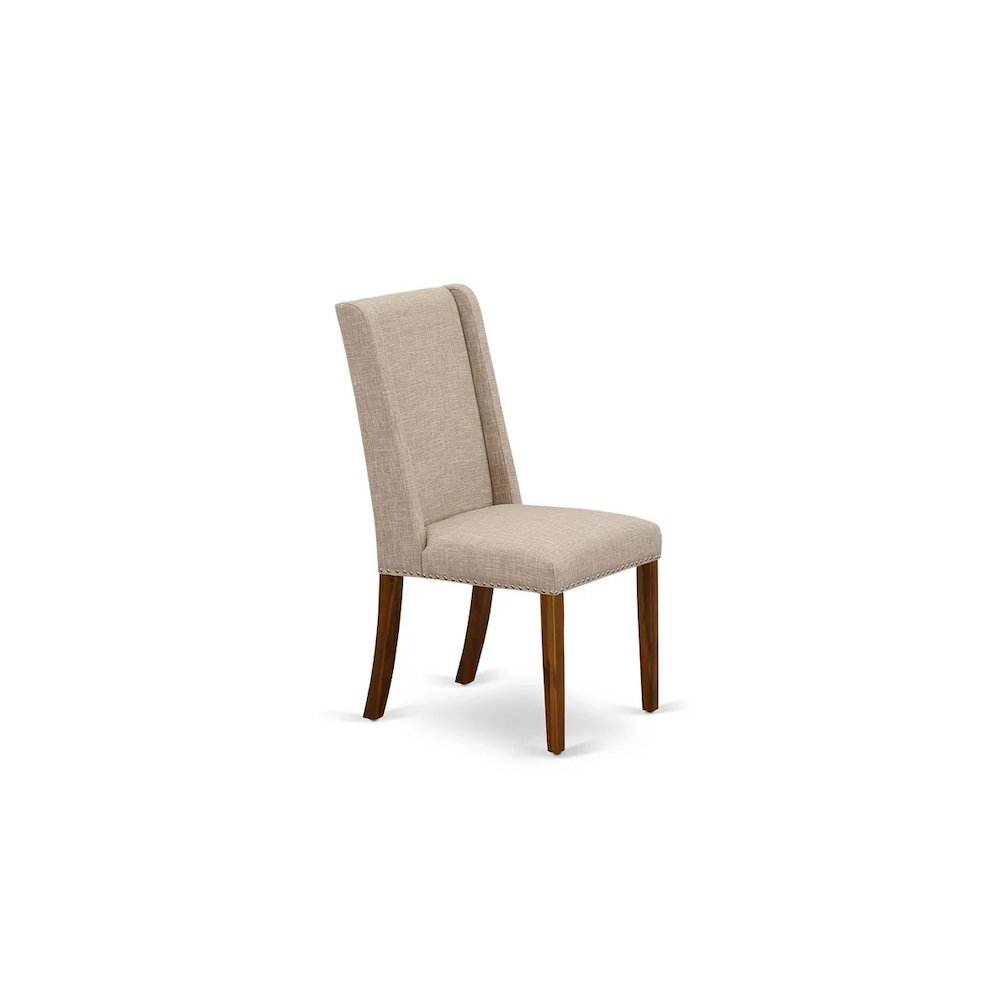 3 Piece Kitchen Table Set Contains a Round Dining Room Table with Pedestal and 2 Light Tan Linen Fabric Upholstered Chairs, 36x36 Inch, Natural