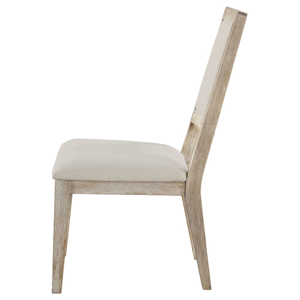 White Washed and Beige Armless Dining Side Chair (Set of 2)