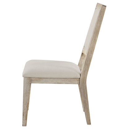 White Washed and Beige Armless Dining Side Chair (Set of 2)
