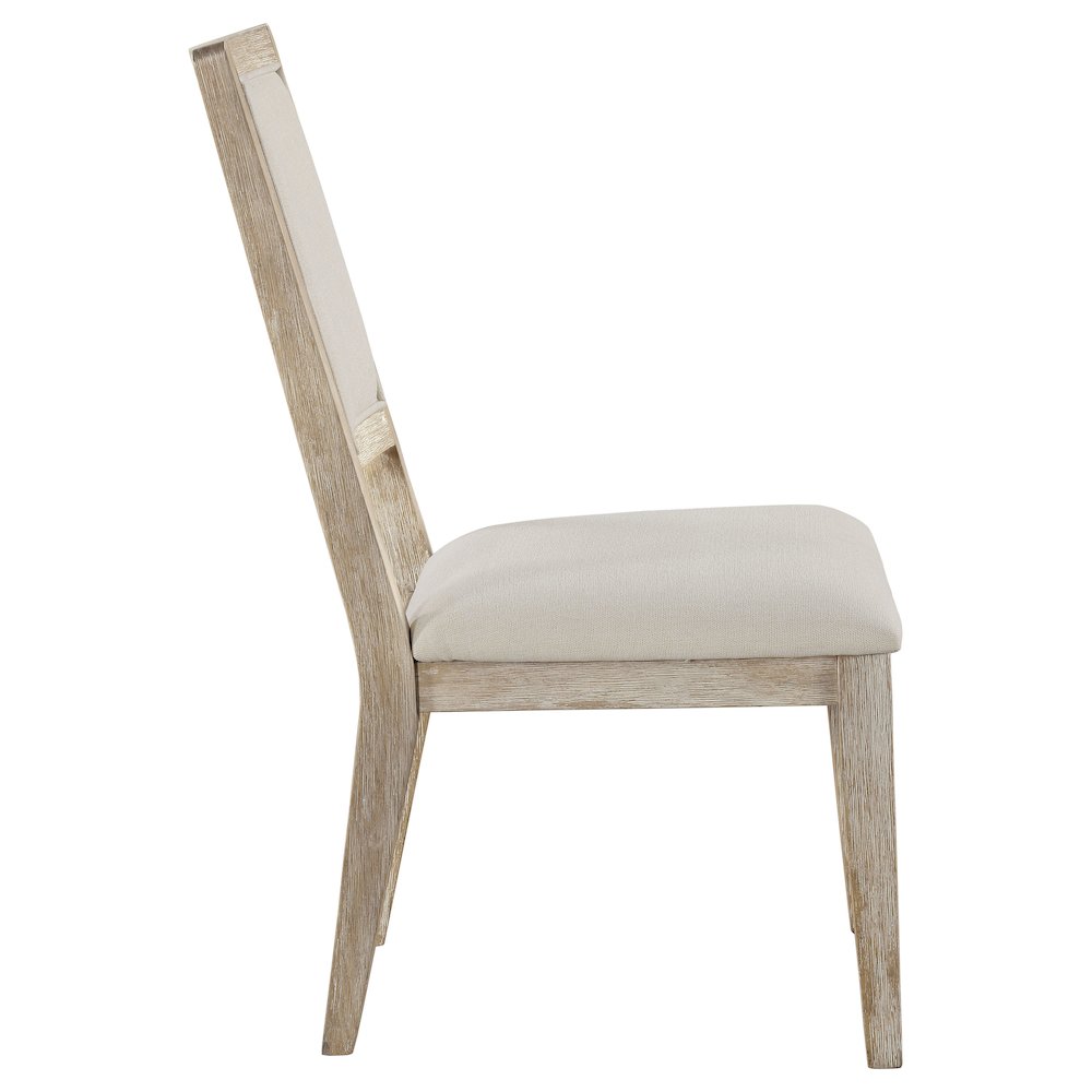 White Washed and Beige Armless Dining Side Chair (Set of 2)