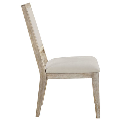 White Washed and Beige Armless Dining Side Chair (Set of 2)