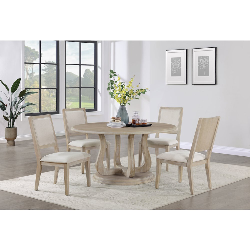 White Washed and Beige Armless Dining Side Chair (Set of 2)