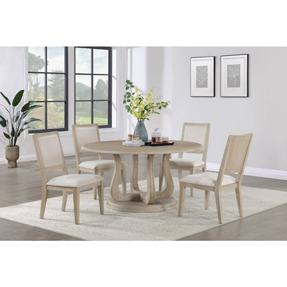 White Washed and Beige Armless Dining Side Chair (Set of 2)