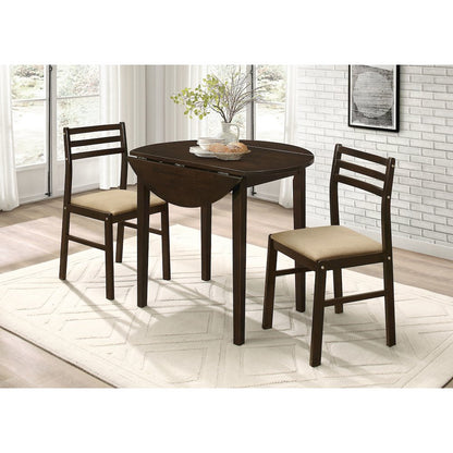 Cappuccino and Tan 3-piece Dining Set with Drop Leaf