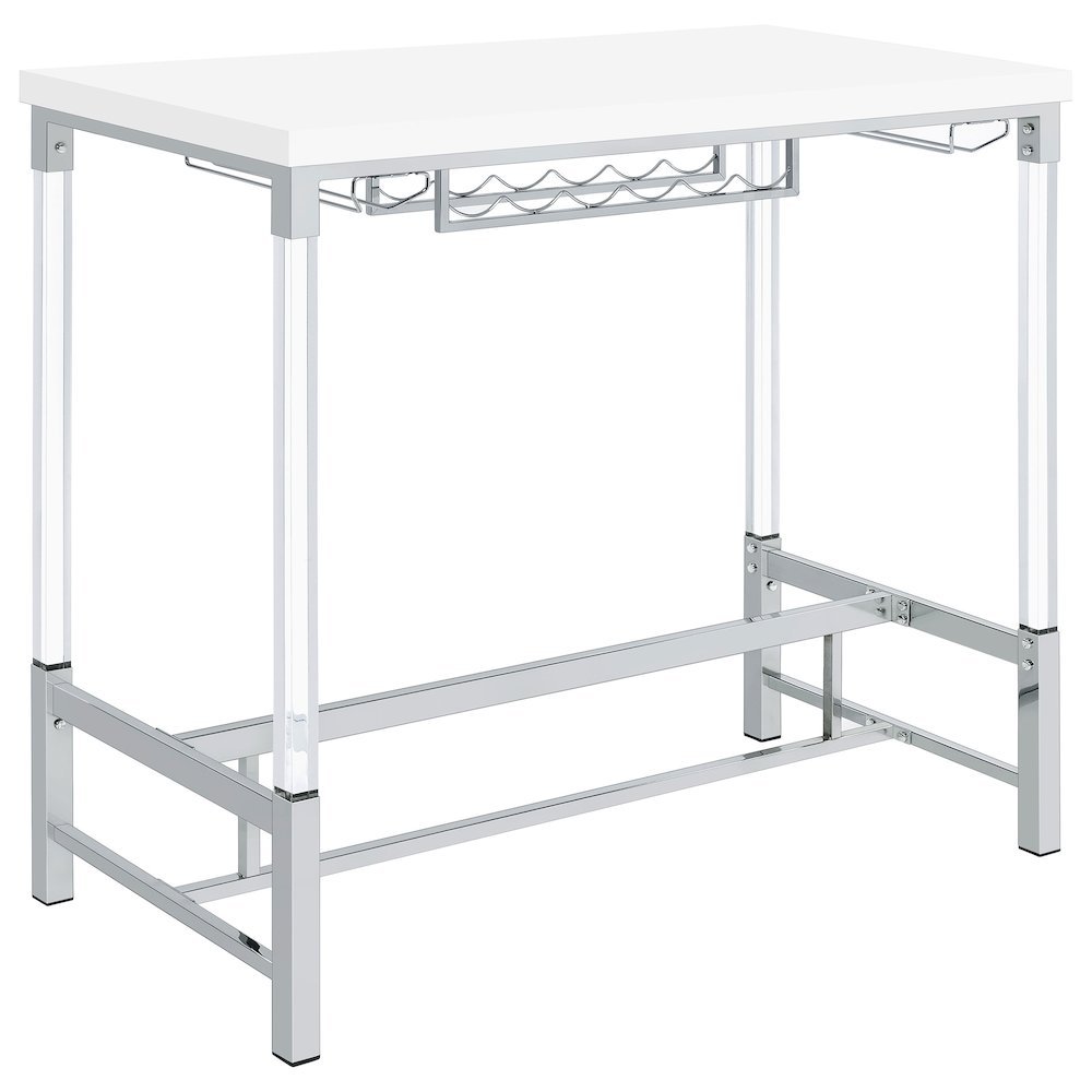 White High Gloss Pub Height Bar Table with Acrylic Legs