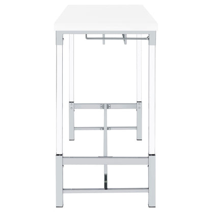 White High Gloss Pub Height Bar Table with Acrylic Legs
