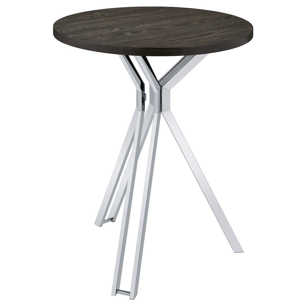 Dark Oak and Chrome Round Wood Top Bar Table