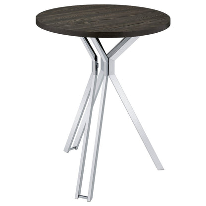 Dark Oak and Chrome Round Wood Top Bar Table