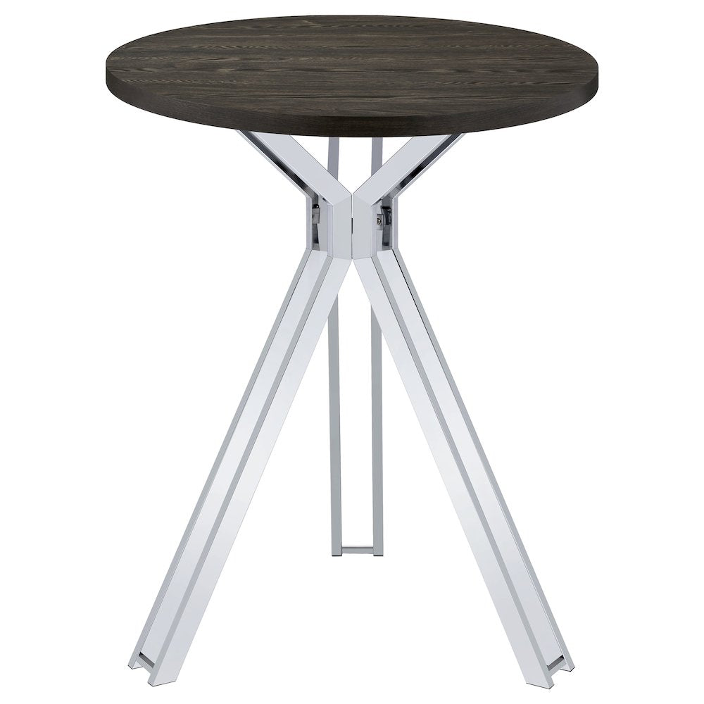 Dark Oak and Chrome Round Wood Top Bar Table