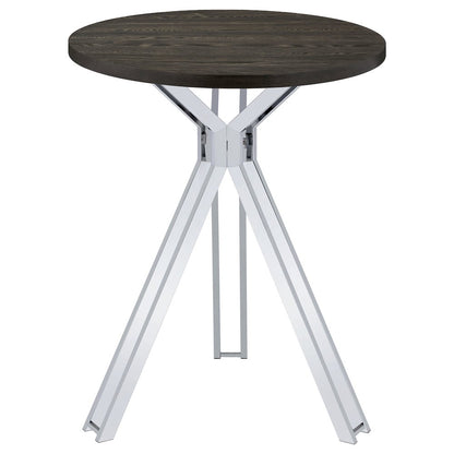 Dark Oak and Chrome Round Wood Top Bar Table
