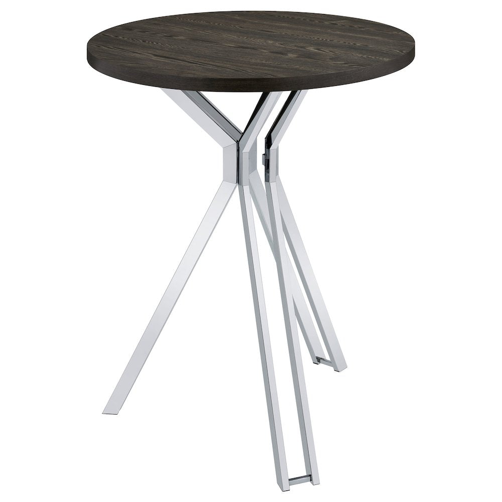 Dark Oak and Chrome Round Wood Top Bar Table