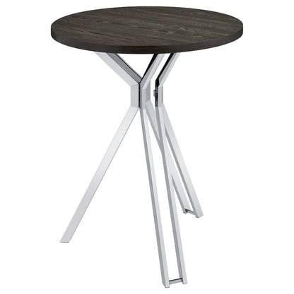 Dark Oak and Chrome Round Wood Top Bar Table