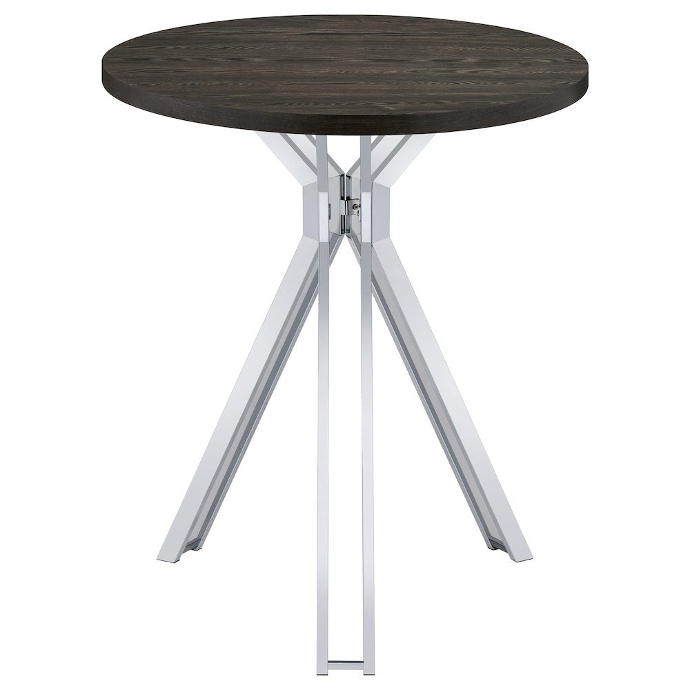 Dark Oak and Chrome Round Wood Top Bar Table