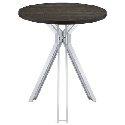 Dark Oak and Chrome Round Wood Top Bar Table
