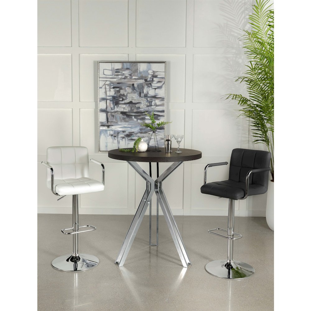 Dark Oak and Chrome Round Wood Top Bar Table