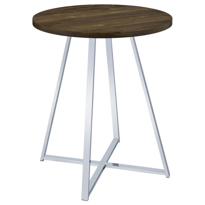 Brown Oak and Chrome Sled Base Round Bar Table