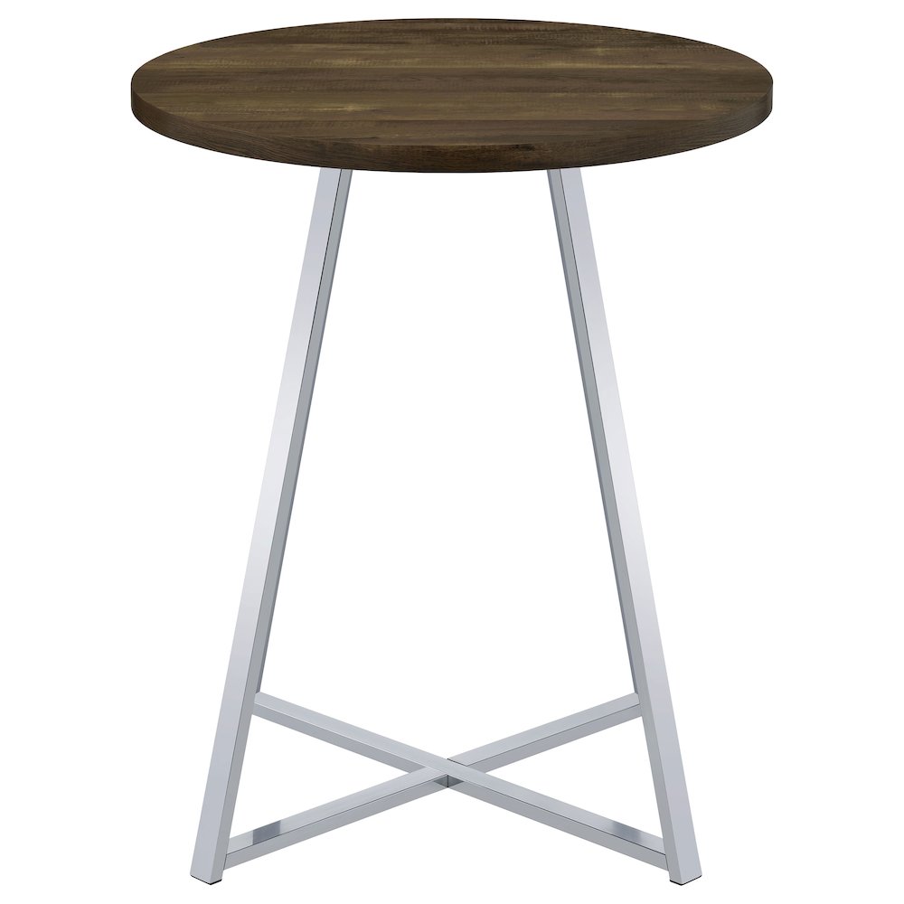 Brown Oak and Chrome Sled Base Round Bar Table
