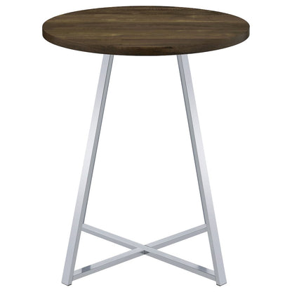 Brown Oak and Chrome Sled Base Round Bar Table