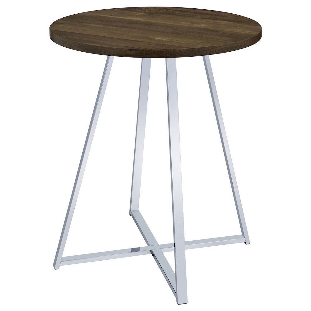 Brown Oak and Chrome Sled Base Round Bar Table