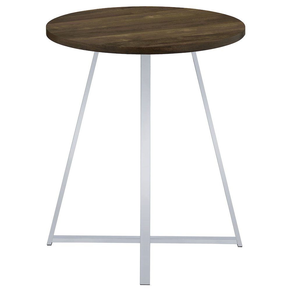 Brown Oak and Chrome Sled Base Round Bar Table