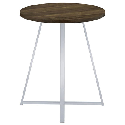 Brown Oak and Chrome Sled Base Round Bar Table