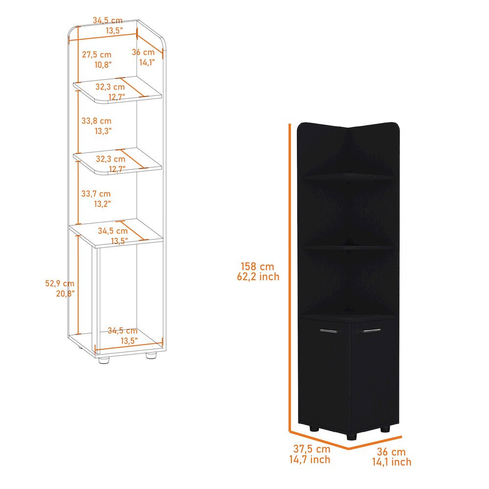 2-Door Cabinet with 3 Corner Shelves Black