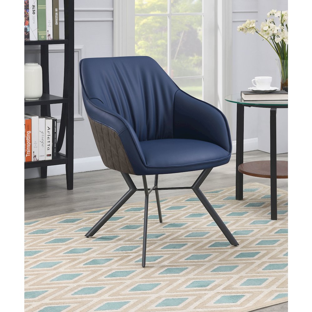 Blue and Gunmetal Upholstered Dining Chairs (Set of 2)