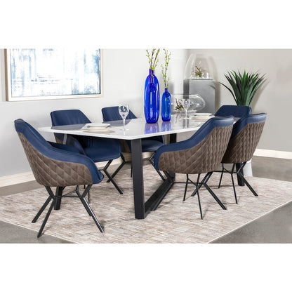 Blue and Gunmetal Upholstered Dining Chairs (Set of 2)