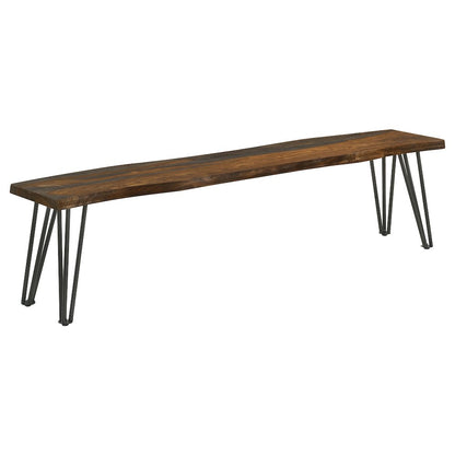 Sheesham Grey and Gunmetal Rectangular Hairpin-Leg Dining Bench