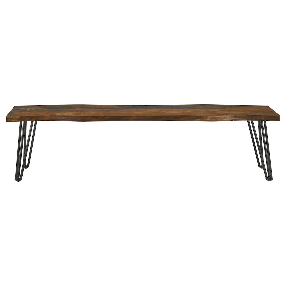 Sheesham Grey and Gunmetal Rectangular Hairpin-Leg Dining Bench