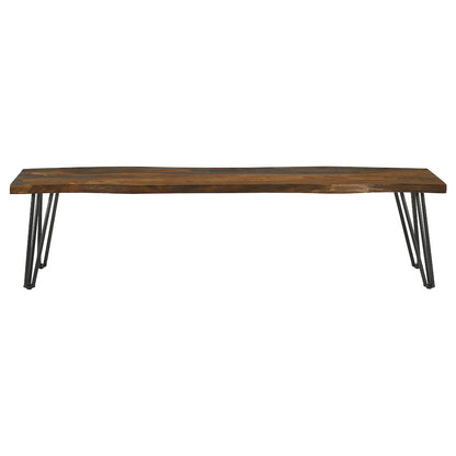 Sheesham Grey and Gunmetal Rectangular Hairpin-Leg Dining Bench