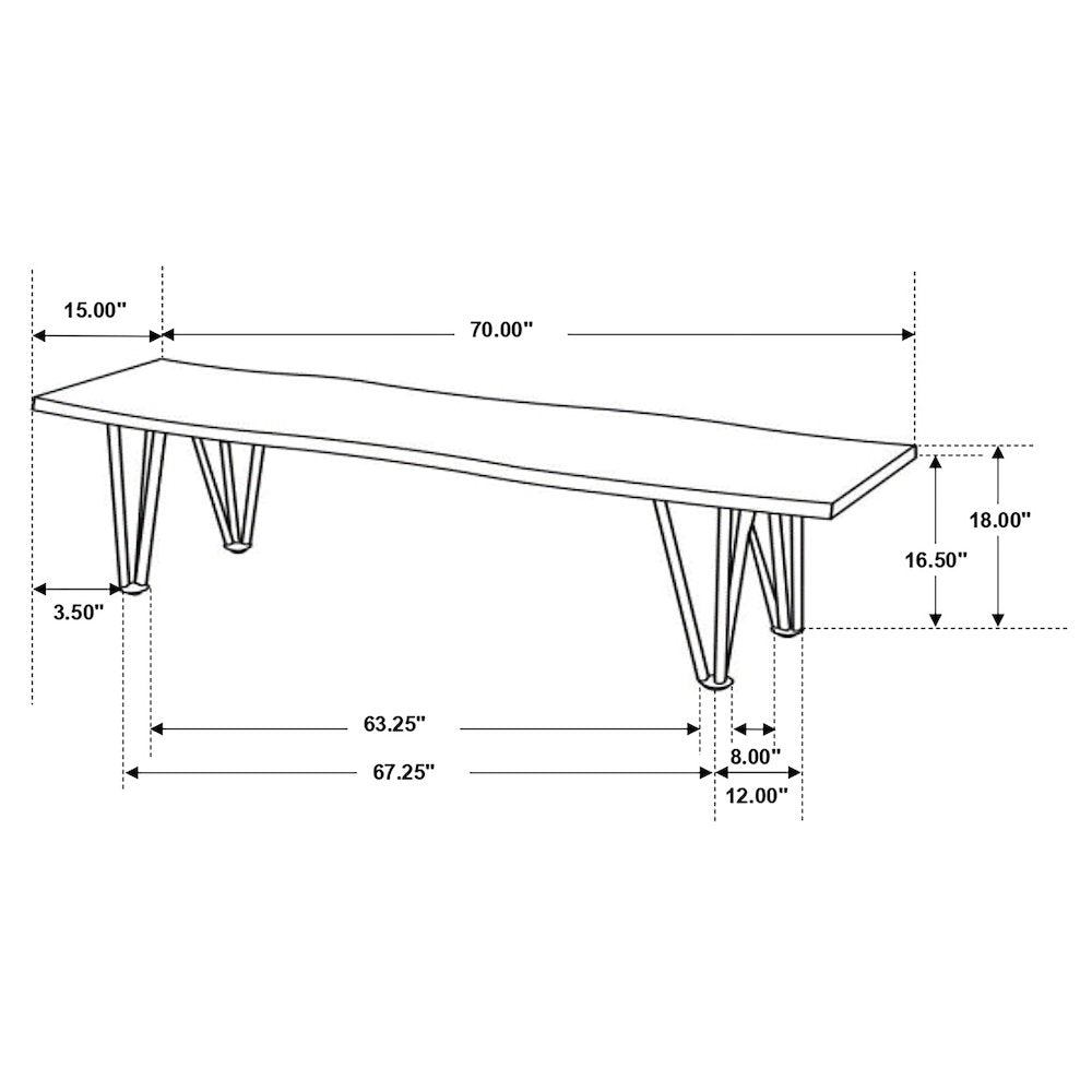 Sheesham Grey and Gunmetal Rectangular Hairpin-Leg Dining Bench