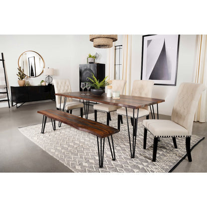 Sheesham Grey and Gunmetal Rectangular Hairpin-Leg Dining Bench