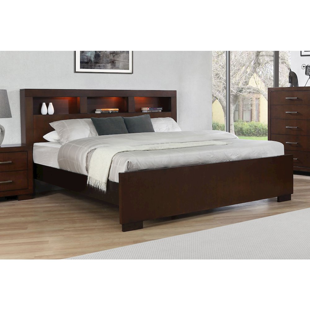 Cappuccino Bed with Bookcase Headboard