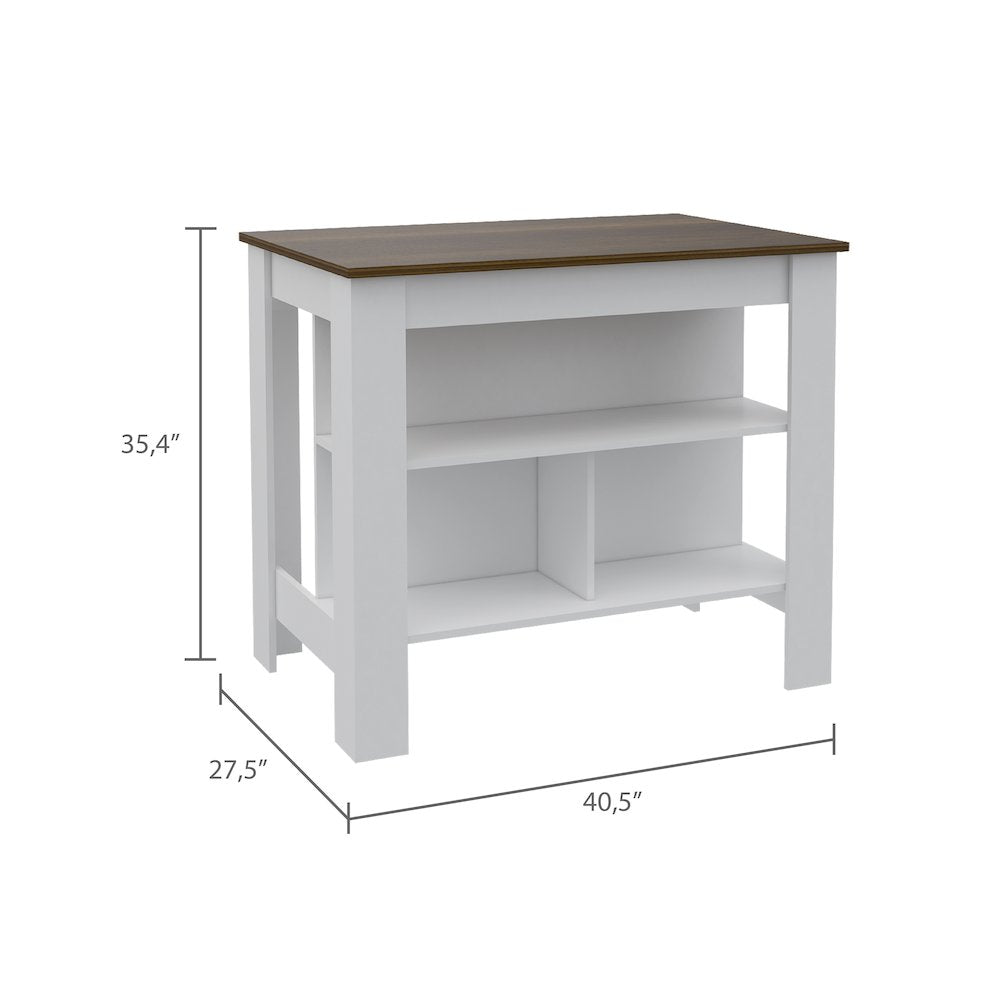 3-Shelf Kitchen Island White and Walnut