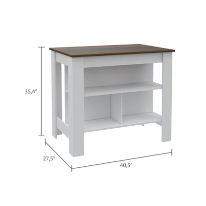 3-Shelf Kitchen Island White and Walnut