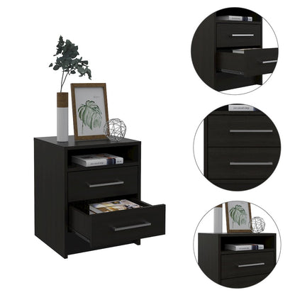 2-Drawer 1-Shelf Rectangle Nightstand Black Wengue