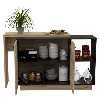 2-Shelf 1-Drawer Kitchen Island Black Wengue and Light Oak