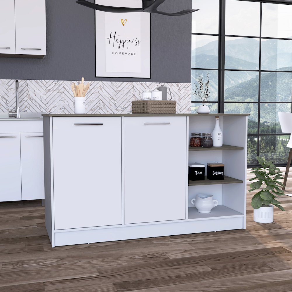 3-Shelf Rectangle Kitchen Island White and Dark Brown