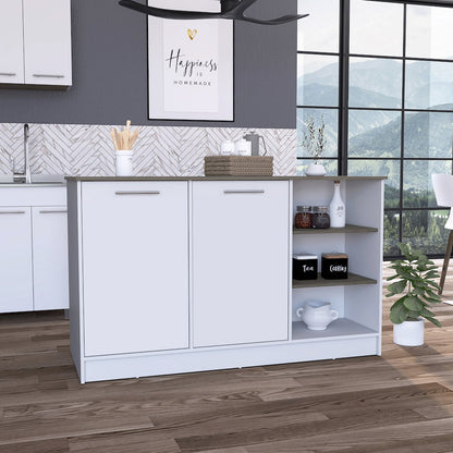 3-Shelf Rectangle Kitchen Island White and Dark Brown