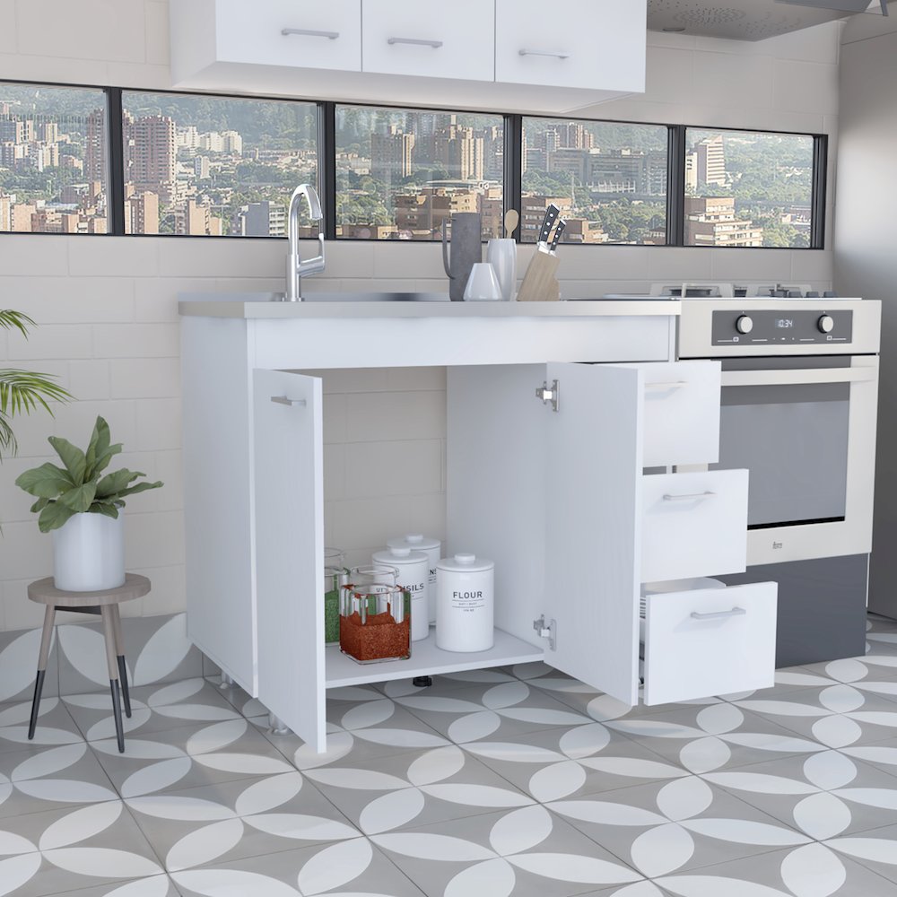 3-Drawer Base Cabinet White