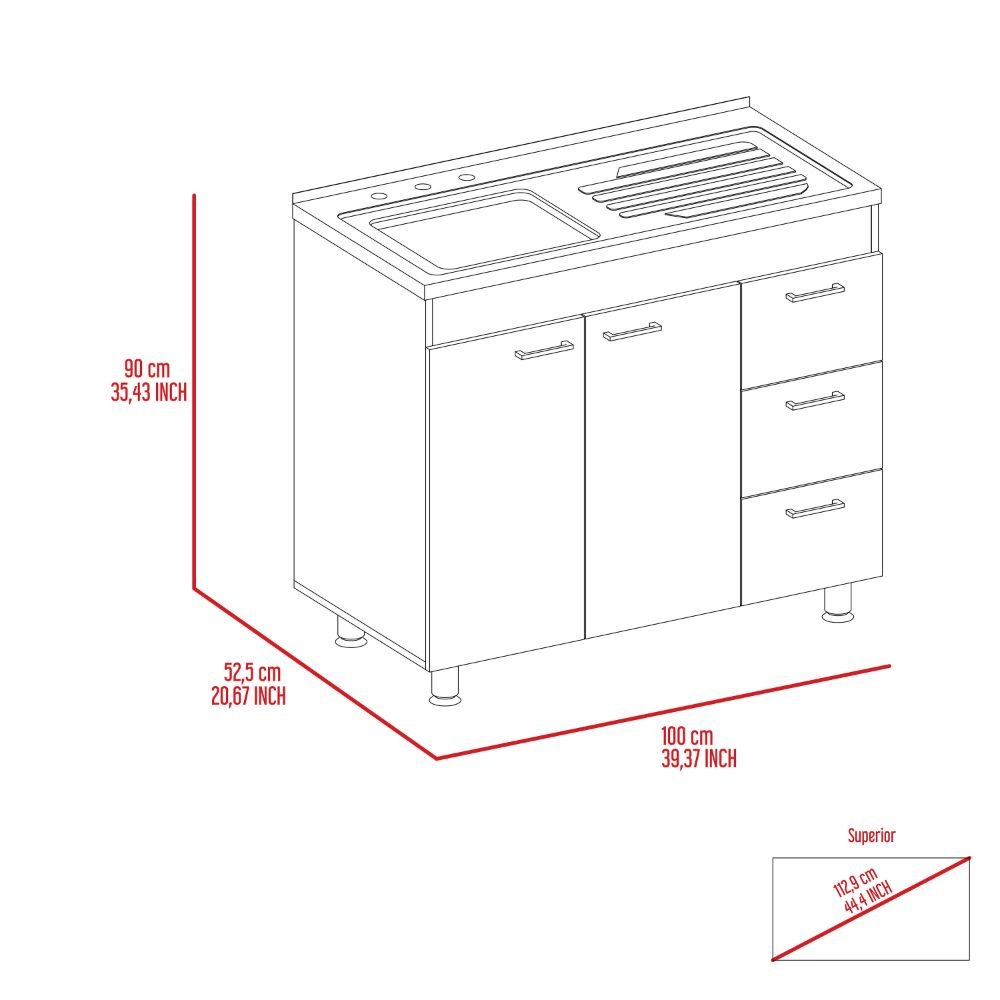 3-Drawer Base Cabinet White