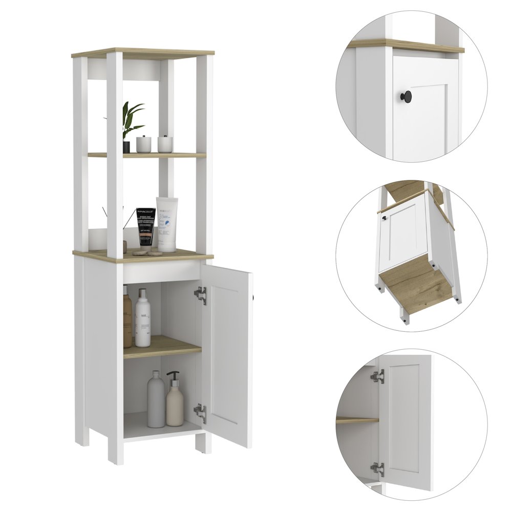 4-Shelf Linen Cabinet Light Oak and White
