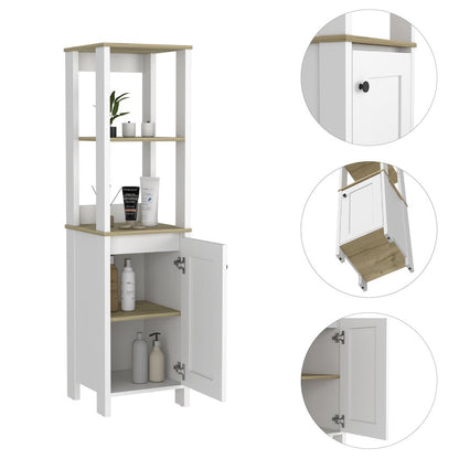 4-Shelf Linen Cabinet Light Oak and White
